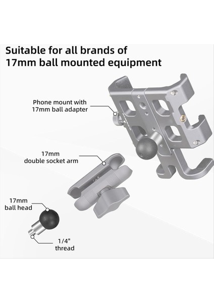 Alüminyum 17MM Top Kafa Adaptörü ile 1/4 Inç Iplik, 17MM Soket Kolu, Tpu Topu Bisiklet Motosiklet Için Telefon Tutucu (Yurt Dışından) fiyatları