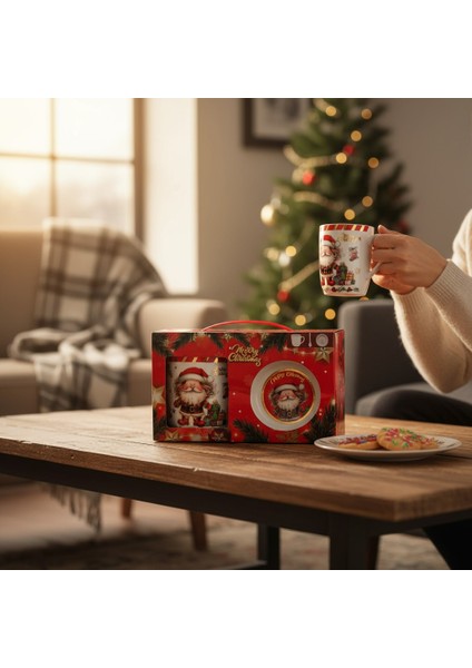Hediyelik Seramik Noel Temalı 3’lü Kupa ve Tabak Hediye Seti Çam Ağacı Noel Baba Yılbaşı Konseptli Kupa Mug Bardak Seti (Noel Baba ve Hediyeler) modelleri