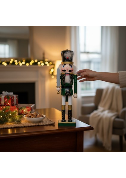 Yeşil 38CM Nutcracker Ahşap Asker Fındıkkıran, Fındıkkıran Asker Şekilli Kukla Noel Ahşap Dekoru Festival Noel Dekoru Yılbaşı Nodel Süsleri Hediyelik Eşya modelleri