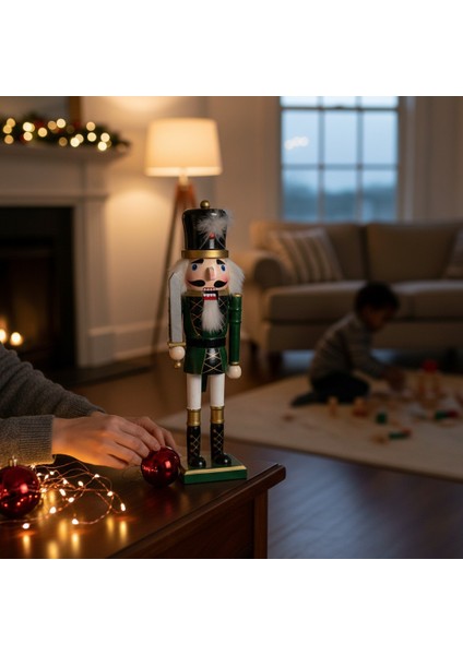 Yeşil 38CM Nutcracker Ahşap Asker Fındıkkıran, Fındıkkıran Asker Şekilli Kukla Noel Ahşap Dekoru Festival Noel Dekoru Yılbaşı Nodel Süsleri Hediyelik Eşya fırsatları