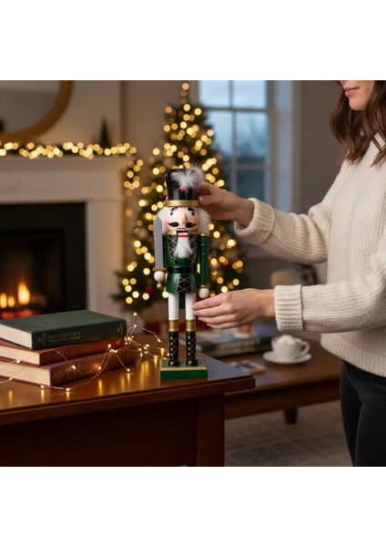 Yeşil 38CM Nutcracker Ahşap Asker Fındıkkıran, Fındıkkıran Asker Şekilli Kukla Noel Ahşap Dekoru Festival Noel Dekoru Yılbaşı Nodel Süsleri Hediyelik Eşya indirimleri