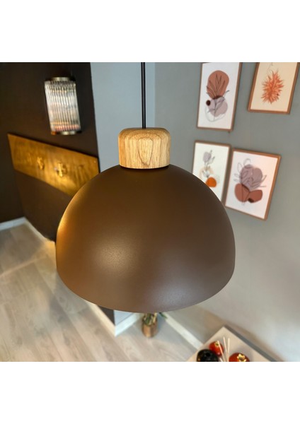 Yimpi Sütlü Kahve Geniş Ahşap Avize Tekli Sarkıt Salon Kuaför Dekoratif Aydınlatma Pastane fiyatları