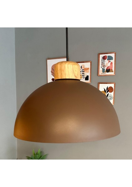 Yimpi Sütlü Kahve Geniş Ahşap Avize Tekli Sarkıt Salon Kuaför Dekoratif Aydınlatma Pastane modelleri