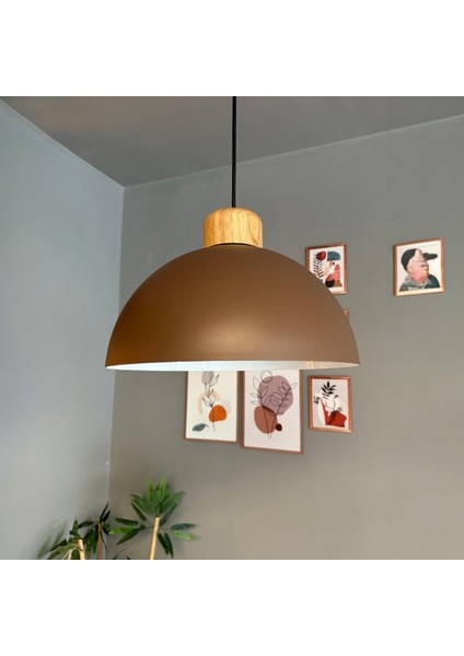 Yimpi Sütlü Kahve Geniş Ahşap Avize Tekli Sarkıt Salon Kuaför Dekoratif Aydınlatma Pastane fırsatları