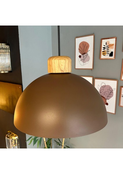 Yimpi Sütlü Kahve Geniş Ahşap Avize Tekli Sarkıt Salon Kuaför Dekoratif Aydınlatma Pastane indirimleri