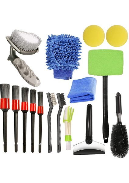 16PCS Araba Bakım Fırça Kiti Detaylandırma Fırçaları Tekerlek Lastik Fırçası Buz Saha Eldivenleri Kirli Toz Temiz Araba Yıkama Temizleme Araçları Seti (Yurt Dışından)
