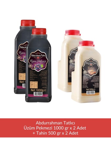 Üzüm Pekmezi 1000 gr x 2 Adet + Abdurrahman Tatlıcı Tahin 500 gr x 2 Adet