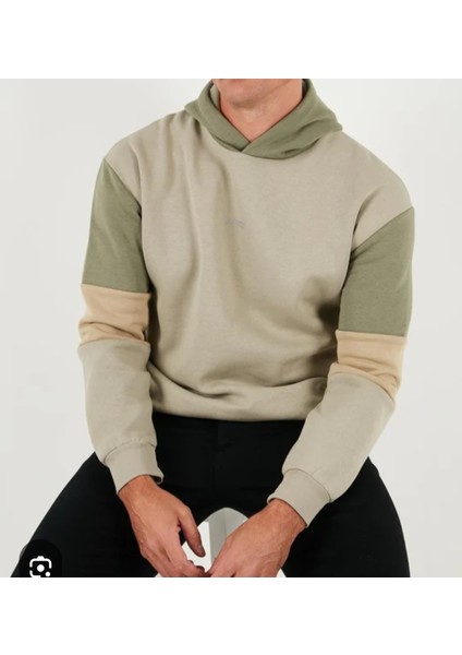 Erkek Pamuklu Regular Fit Kapüşonlu Içi Tüylü Yumuşak Şardonlu Kolu Parçalı 3 Iplik Sweat