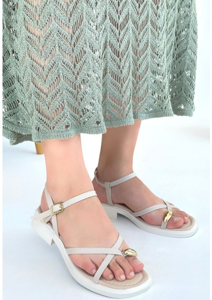 Nordi Bej Cilt Kemerli Sandalet