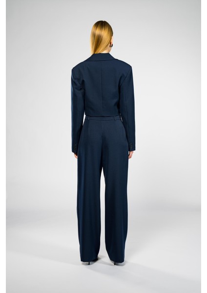 Kadın Lacivert Geniş Yaka Crop Blazer fırsatları
