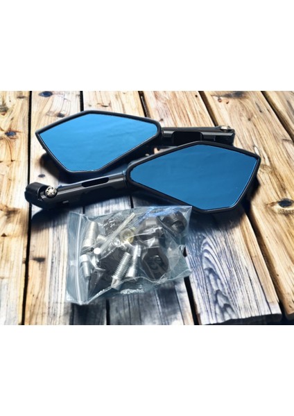 Motosiklet Metal Çerçeveli Mavi Camlı Ayna Seti – Rüzgar Geçirmez Geniş Görüşlü Yan Aynalar (1 Çift) fiyatları