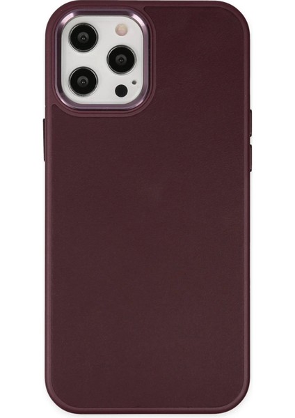 iPhone 12 Pro Max Kılıf Asya Deri Silikon - Mürdüm