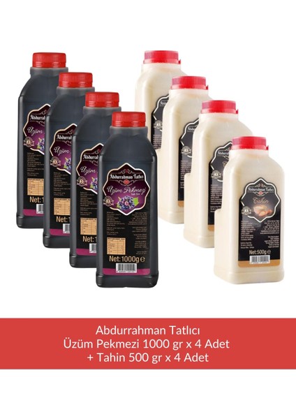 Üzüm Pekmezi 1000 gr x 4 Adet + Abdurrahman Tatlıcı Tahin 500 gr x 4 Adet