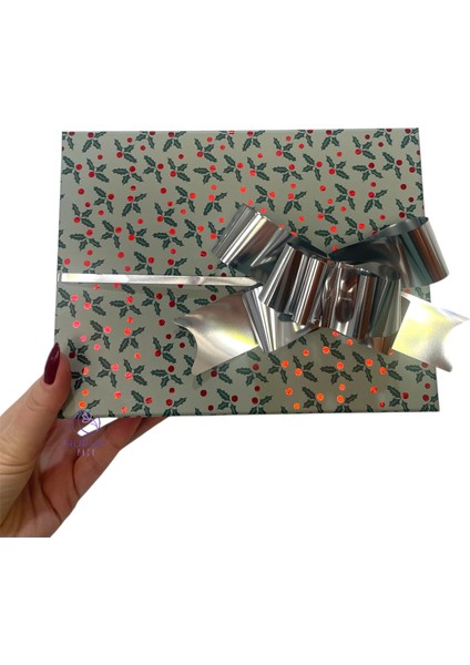 10 Adet Gümüş Renk Metalize Çeksüs /hediye Paket Süsü/gri Rafya Fiyonk/videoyu Izleyiniz !!! fiyatları