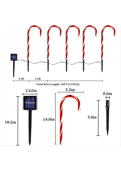 Güneş Noel Şeker Kamışı Işıkları, Açık Noel Süslemeleri, Su Geçirmez Yol Işıkları, Bahçe Işıkları (Yurt Dışından) modelleri