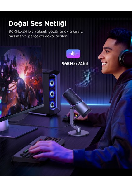 Mikrofon 24BIT/96KHZ Işıklı USB Ses Kontrolü, Yayın, Oyun, Kayıt, Ps5 Kondenser Mikrofon, 35629 fiyatları