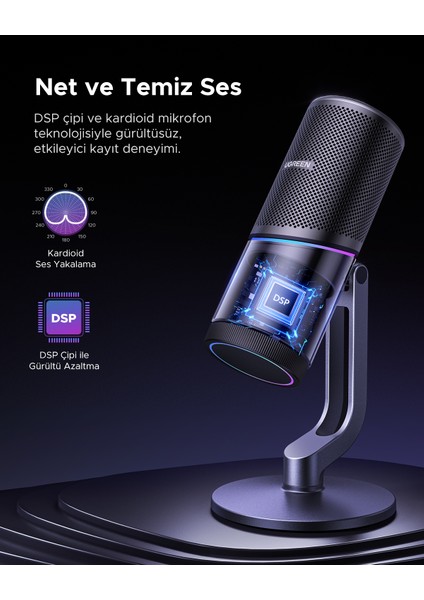 Mikrofon 24BIT/96KHZ Işıklı USB Ses Kontrolü, Yayın, Oyun, Kayıt, Ps5 Kondenser Mikrofon, 35629 modelleri