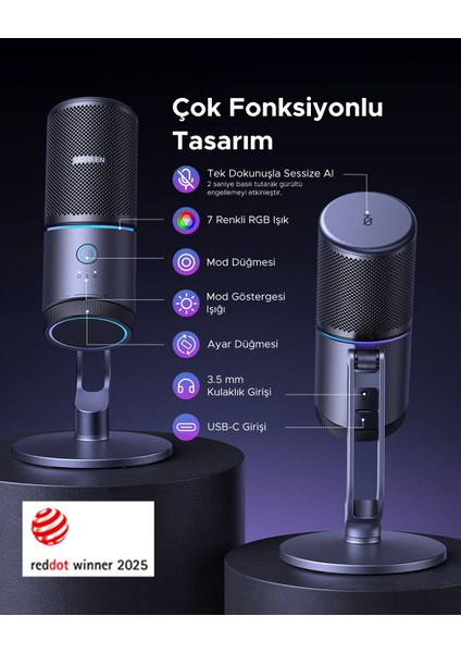 Mikrofon 24BIT/96KHZ Işıklı USB Ses Kontrolü, Yayın, Oyun, Kayıt, Ps5 Kondenser Mikrofon, 35629 indirimleri