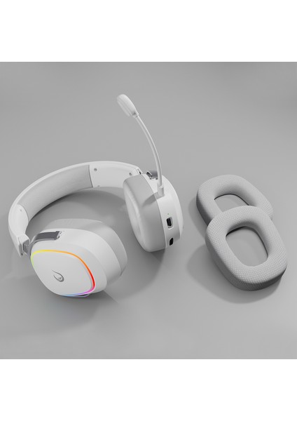 Retsu Beyaz/gri Kablosuz 2.4g+ Bluetooth Kumaş ve Deri Protein Earpad Mikrofonlu Oyuncu Kulaklığı