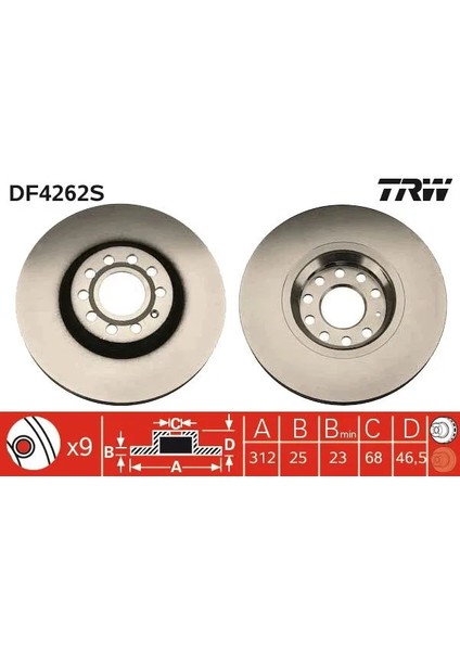 DF4262S - Fren Diski Ön Hava Kanallı - Trw