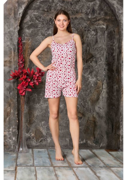 Askılı Şortlu Kalpli Pijama Tkm