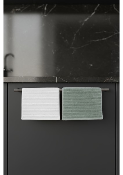 Microcotton 30X50 cm 2'li El-Yüz / Mutfak Havlu Seti Mint / Ekru