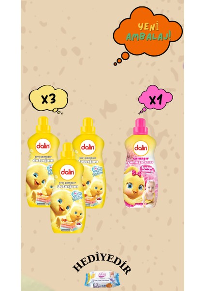 Deterjan 1500 ml 3 Adet Yumuşatıcı 1500 ml 1 Adet (Yeni Ambalaj)