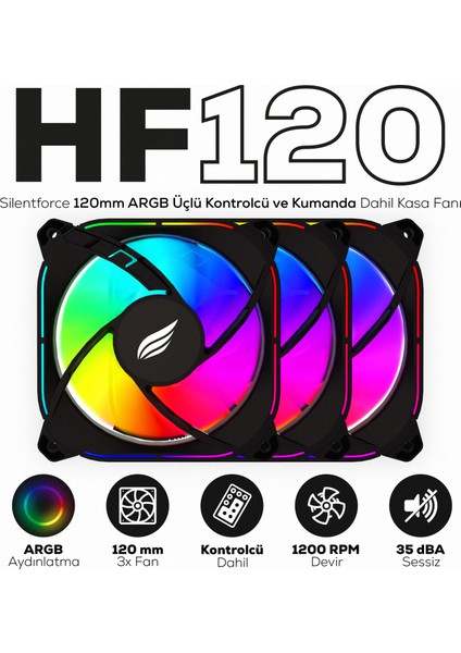 HF120 Slientforce 120MM Argb Üçlü Siyah Kasa Fanı