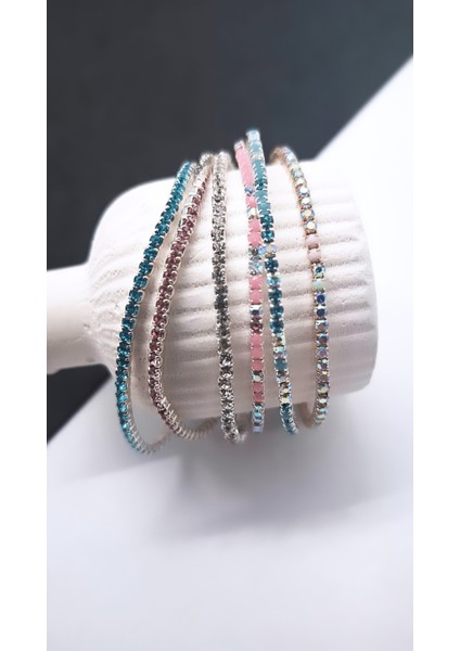 Renkli Parlak Taşlı Esnek Bileklik 6'lı modelleri