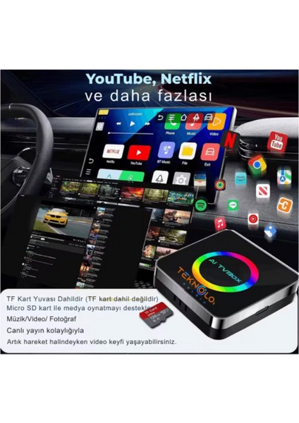 Araç Carplay Yeni Nesil Son Sürüm Ai Box Uyumlu Netflix Youtube Çalıştırır fırsatları