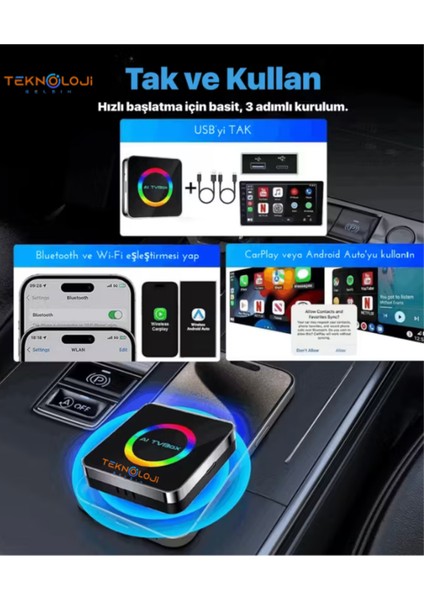 Araç Carplay Yeni Nesil Son Sürüm Ai Box Uyumlu Netflix Youtube Çalıştırır indirimleri