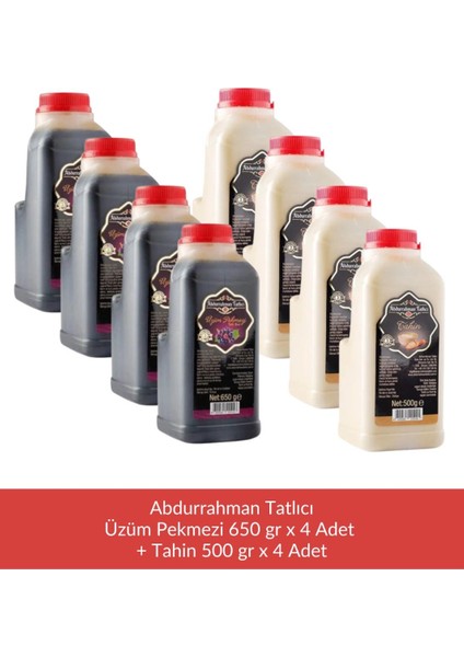 Üzüm Pekmezi 650 gr x 4 Adet + Abdurrahman Tatlıcı Tahin 500 gr x 4 Adet