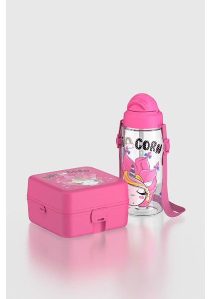 Leya Unicorn Desenli Pp Çocuk Beslenme Kabı ve Suluk Seti 192013 Pembe