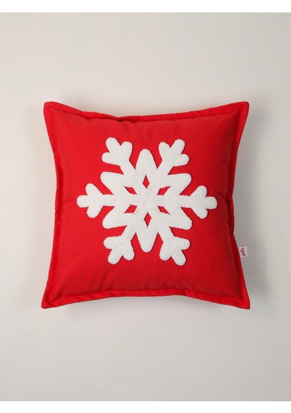 Bold Snow - Yılbaşı Serisi Noel Kar Tanesi Kırmızı Punch Kırlent Kılıfı