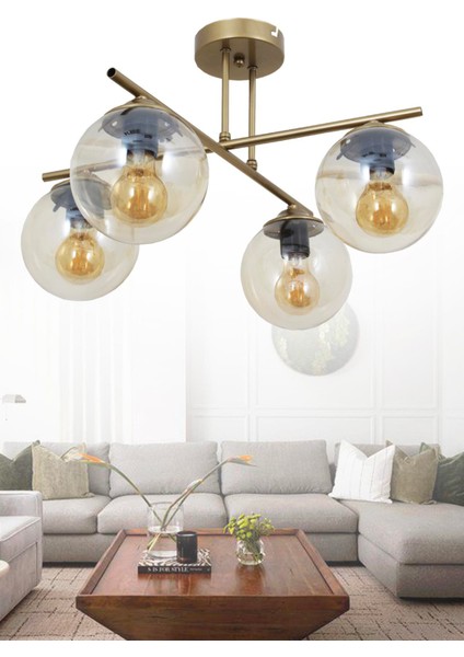 Jade 4 Lü Eskitme Avize Bal Camlı Dekoratif Tasarım Yatak Odası Mutfak Salon Avize