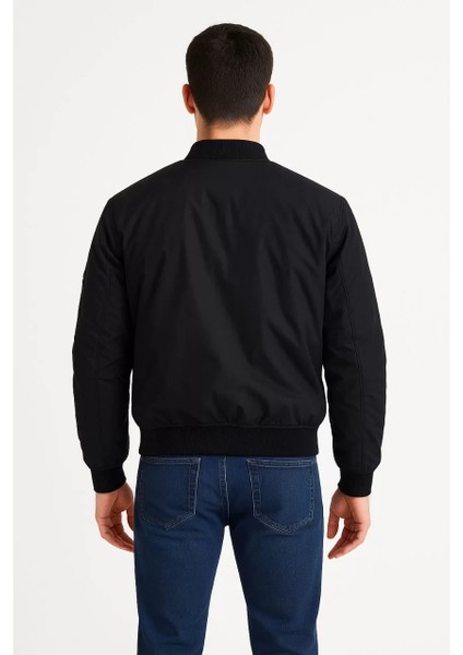 Erkek Bomber Mont Ceket – Fermuarlı, Kapitone Içi Astarlı, Su Itici Kumaş, Regular Fit, Uzun Kollu, Yandan Cepli, Bahar & Kış Rahat Günlük Stil - Siyah modelleri