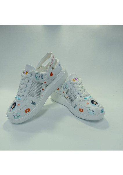 Doktor Desenli Fileli Ortopedik Taban Kadın Spor Ayakkabı