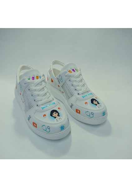 Doktor Desenli Fileli Ortopedik Taban Kadın Spor Ayakkabı fiyatları