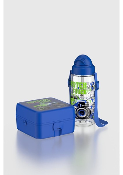 Leya Monster Truck Desenli Pp Çocuk Beslenme Kabı ve Suluk Seti 192013 Mavi