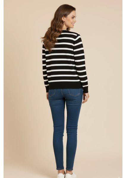 Basic Düğmeli Çizgili Uzun Kollu Ince Triko modelleri
