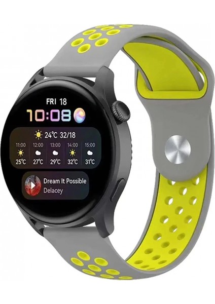 Watch 22MM Spor Delikli Kordon - Gri-Yeşil