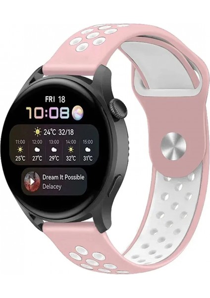 Watch 22MM Spor Delikli Kordon - Pembe-Beyaz