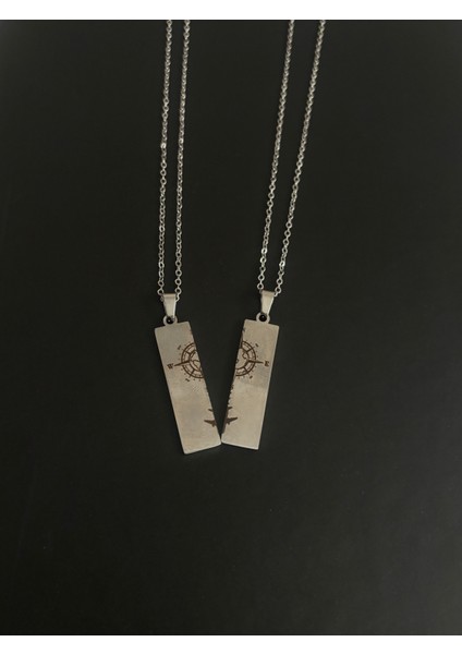 Paslanmaz Çelik Pusula Çift Kolyesi Sevgili modelleri