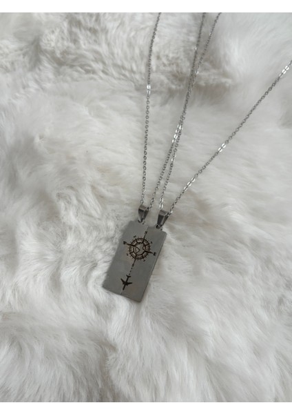 Paslanmaz Çelik Pusula Çift Kolyesi Sevgili fırsatları