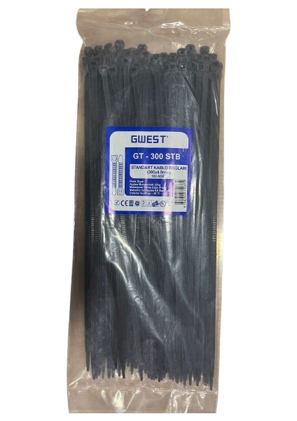 GT-300 Stb Standart Kablo Bagları 300X4,8MM 100 Adet Siyah