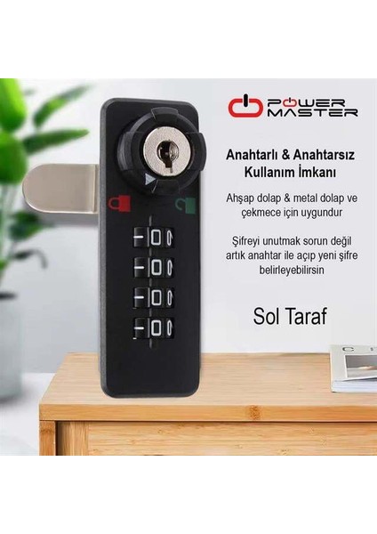 PowerMaster PM-26731 4 Haneli Şifreli Ve Anahtarlı Mekanik Siyah Çekmece Dolap Kilidi (Sol) modelleri