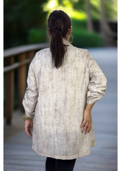 Kısa Kol Taşlı Bisiklet Yaka Bluz Katlanabilir Kol Şal Yaka Organik Keten Kumaş Ceket Ikili Takım fırsatları