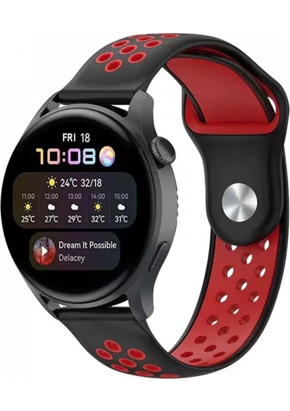 Watch 22MM Spor Delikli Kordon - Siyah-Kırmızı