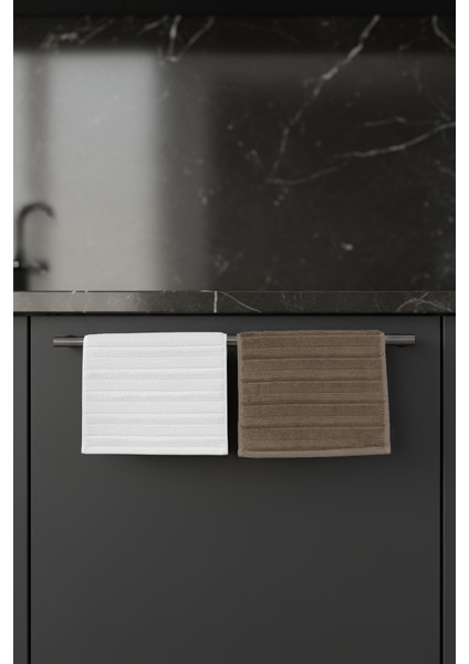 Microcotton 30X50 cm 2'li El-Yüz / Mutfak Havlu Seti Kahve / Ekru