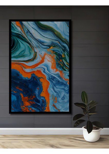 Çerçeve Görünümlü Soyut Dalgaların Dansı Dekoratif Ahşap Mdf Tablo Dikdörtgen Tablo